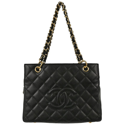 Chanel 2008-2009 Black Caviar Skin Petite Timeless Tote PTT Chain Handbag