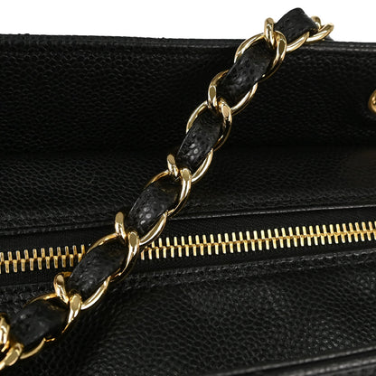 Chanel 2008-2009 Black Caviar Skin Petite Timeless Tote PTT Chain Handbag