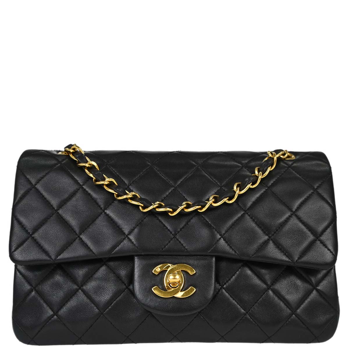 Chanel Black Lambskin Small Double Flap Shoulder Bag
