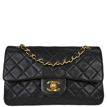 Chanel Black Lambskin Small Double Flap Shoulder Bag