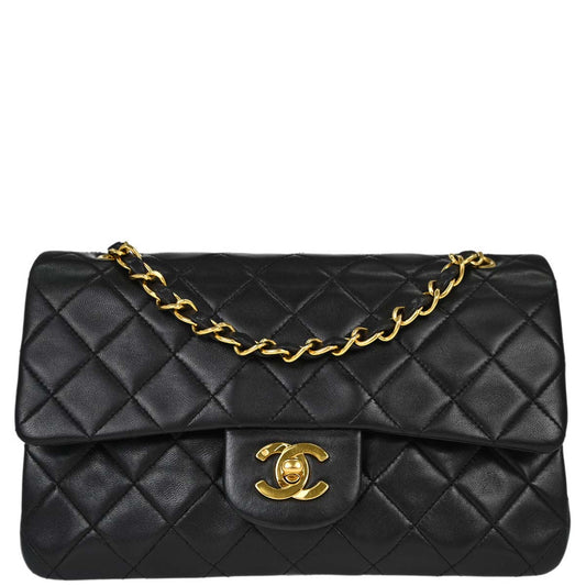 Chanel Black Lambskin Small Double Flap Shoulder Bag