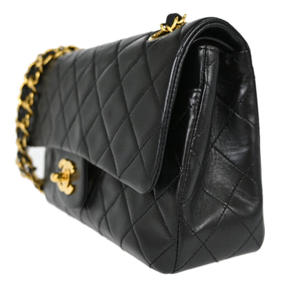 Chanel Black Lambskin Small Double Flap Shoulder Bag