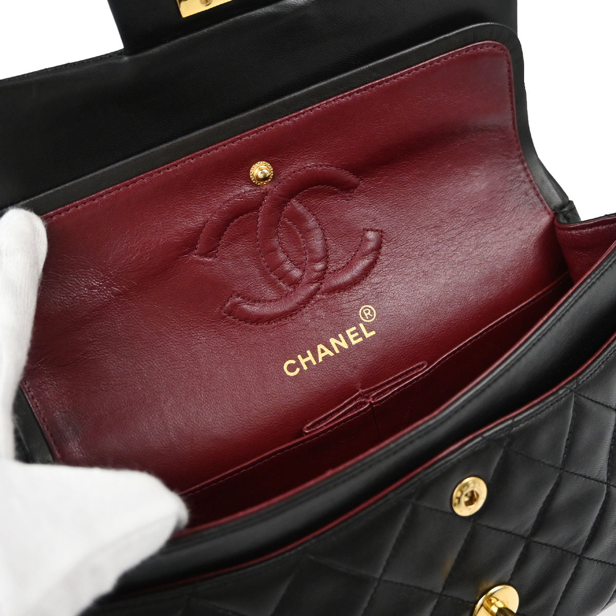 Chanel Black Lambskin Small Double Flap Shoulder Bag
