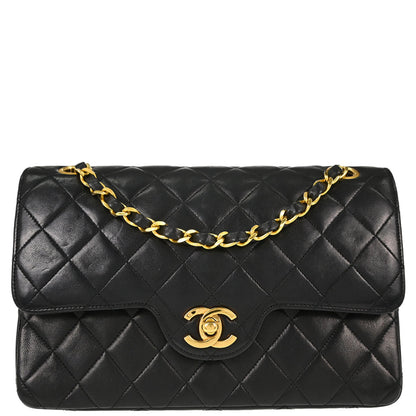 Chanel 1986-1988 Black Lambskin Small Double Flap Shoulder Bag