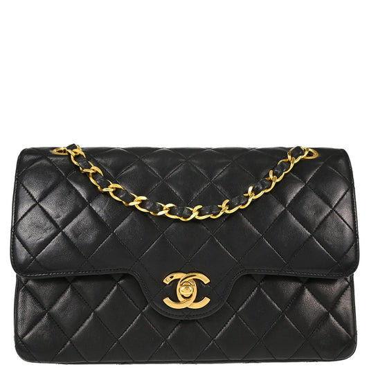 Chanel 1986-1988 Black Lambskin Small Double Flap Shoulder Bag