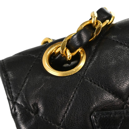 Chanel 1986-1988 Black Lambskin Small Double Flap Shoulder Bag