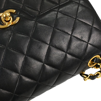 Chanel 1986-1988 Black Lambskin Small Double Flap Shoulder Bag