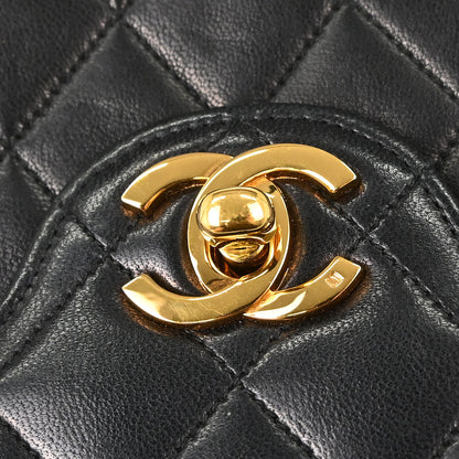 Chanel 1986-1988 Black Lambskin Small Double Flap Shoulder Bag