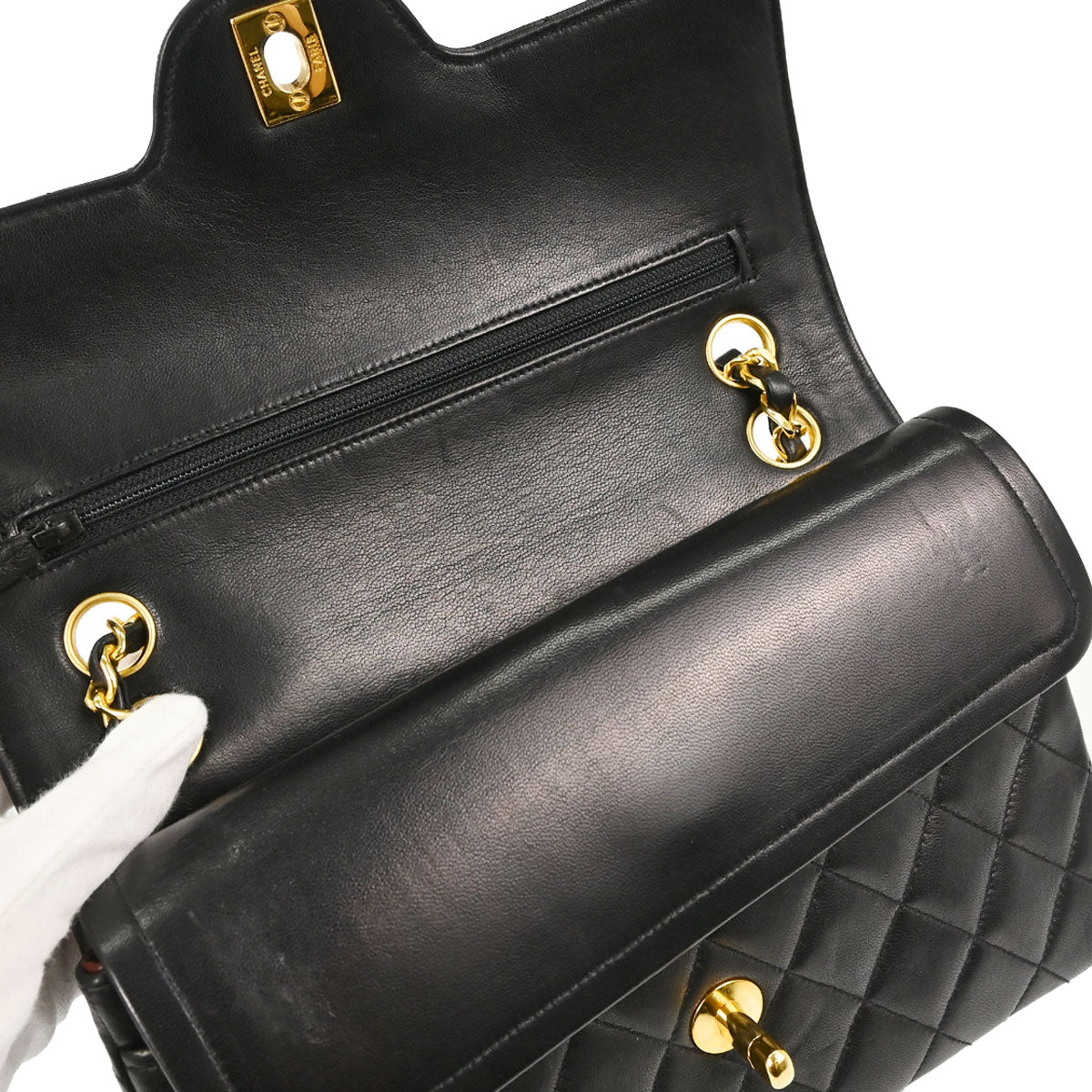 Chanel 1986-1988 Black Lambskin Small Double Flap Shoulder Bag