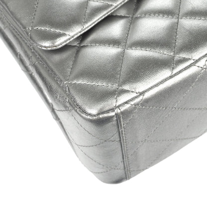 Chanel 2011 Metallic Silver Lambskin Maxi Classic Flap Shoulder Bag