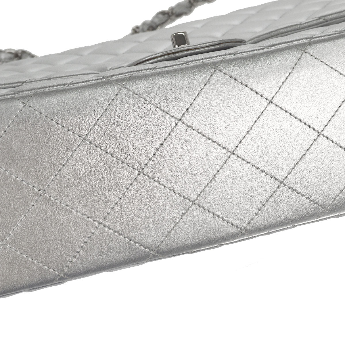 Chanel 2011 Metallic Silver Lambskin Maxi Classic Flap Shoulder Bag