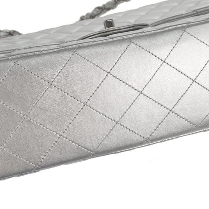 Chanel 2011 Metallic Silver Lambskin Maxi Classic Flap Shoulder Bag