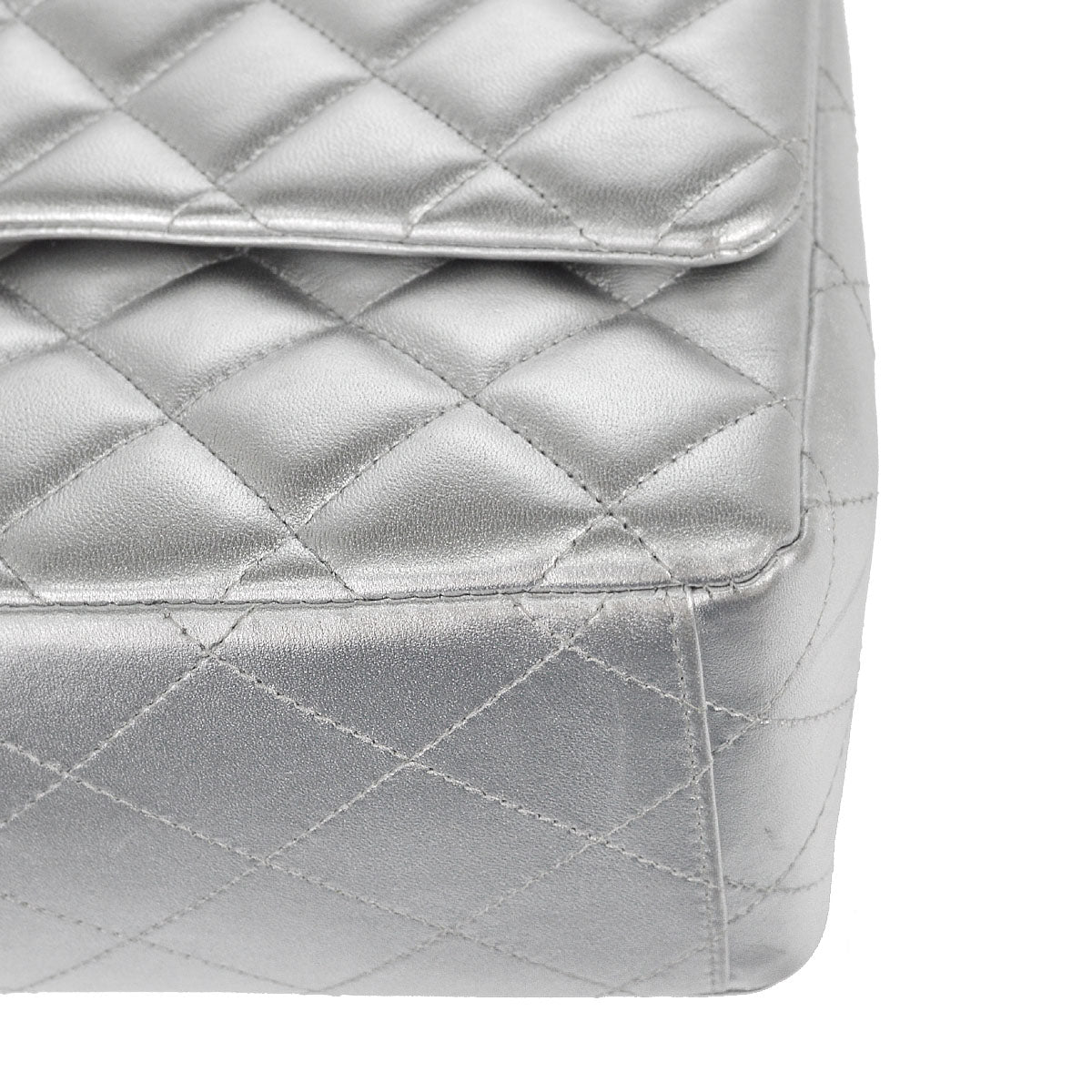 Chanel 2011 Metallic Silver Lambskin Maxi Classic Flap Shoulder Bag
