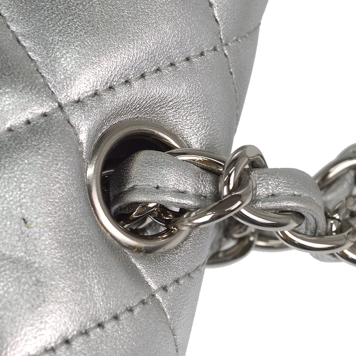 Chanel 2011 Metallic Silver Lambskin Maxi Classic Flap Shoulder Bag