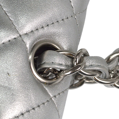 Chanel 2011 Metallic Silver Lambskin Maxi Classic Flap Shoulder Bag