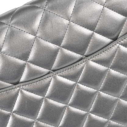 Chanel 2011 Metallic Silver Lambskin Maxi Classic Flap Shoulder Bag