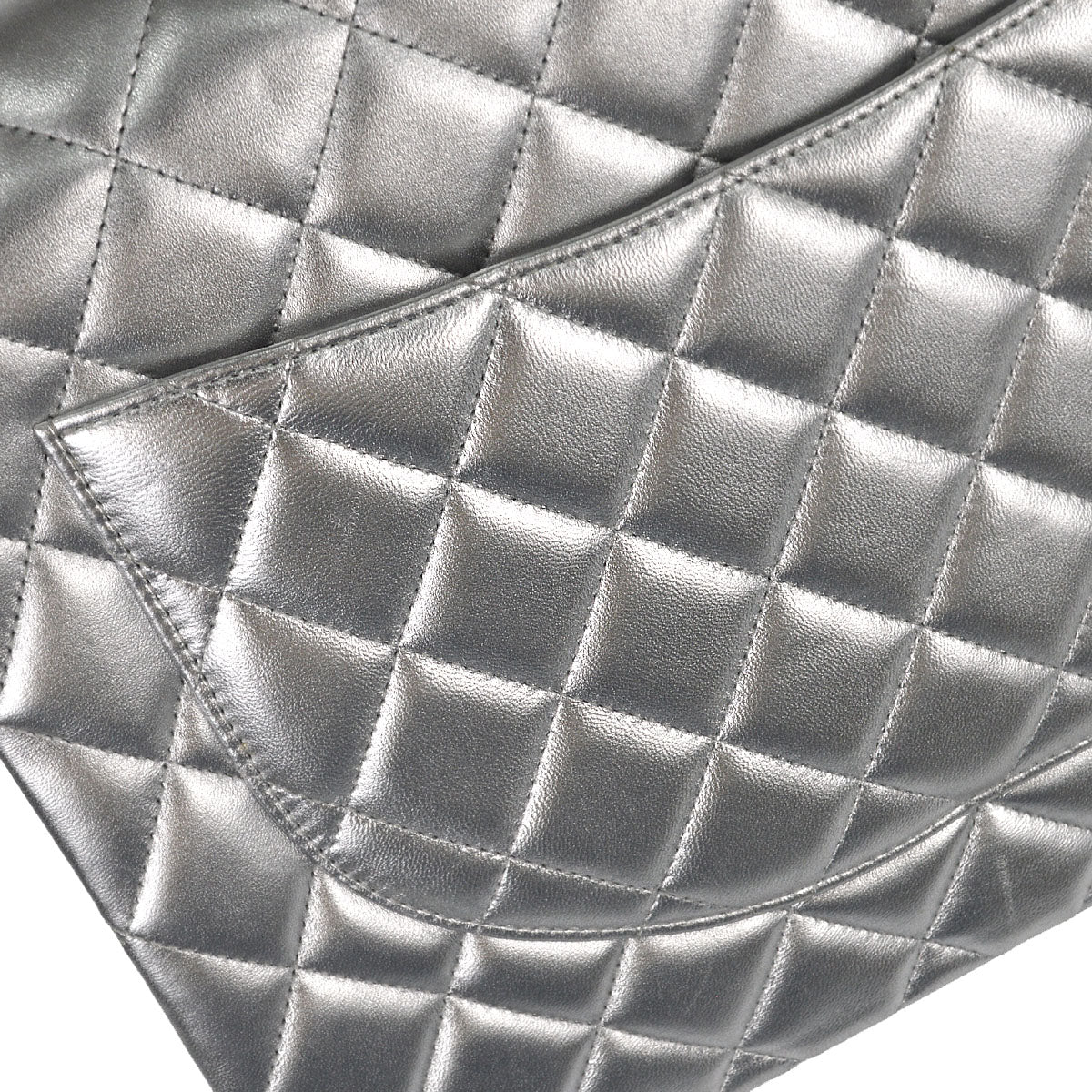 Chanel 2011 Metallic Silver Lambskin Maxi Classic Flap Shoulder Bag