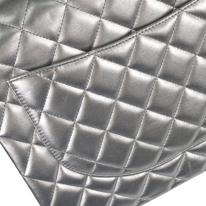 Chanel 2011 Metallic Silver Lambskin Maxi Classic Flap Shoulder Bag
