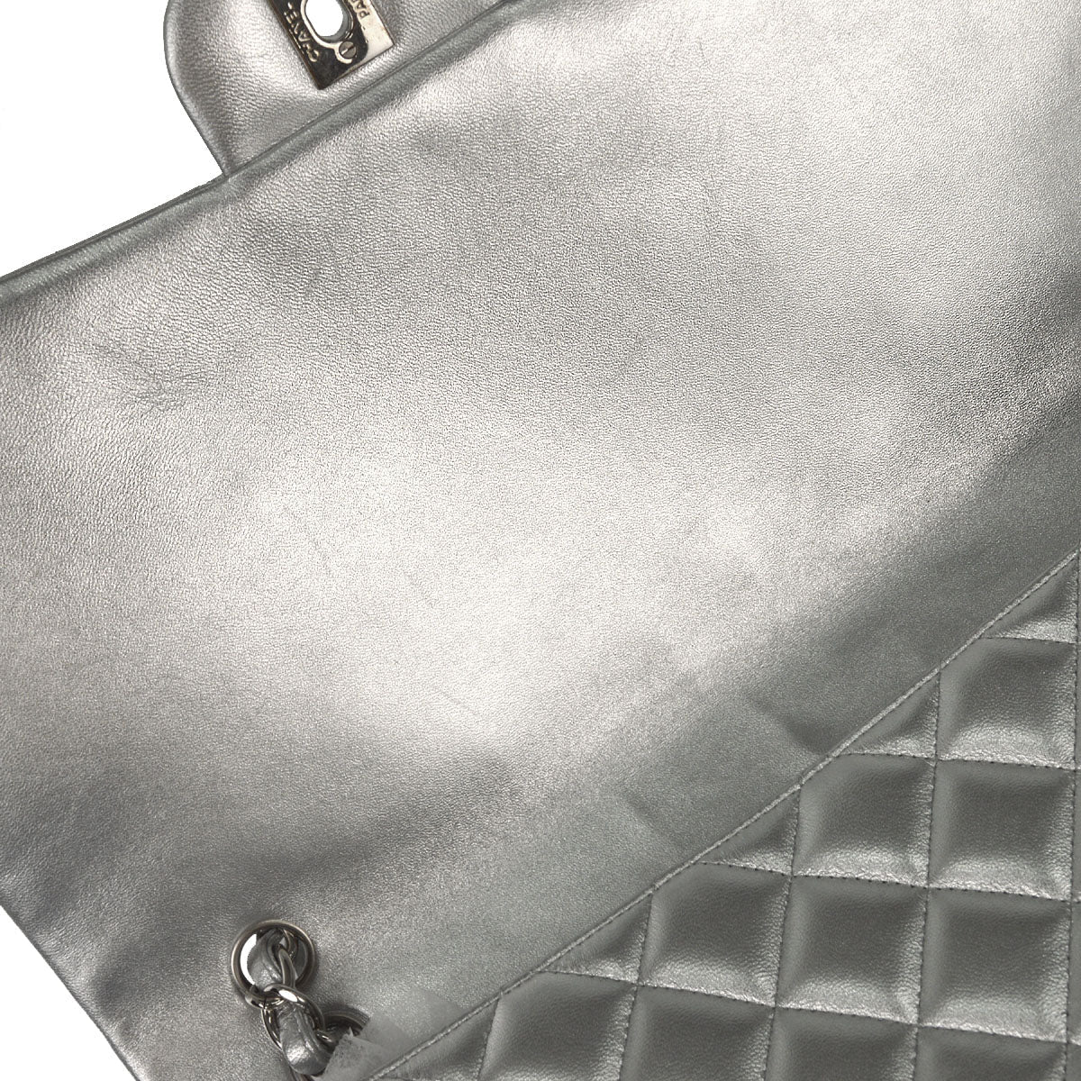 Chanel 2011 Metallic Silver Lambskin Maxi Classic Flap Shoulder Bag