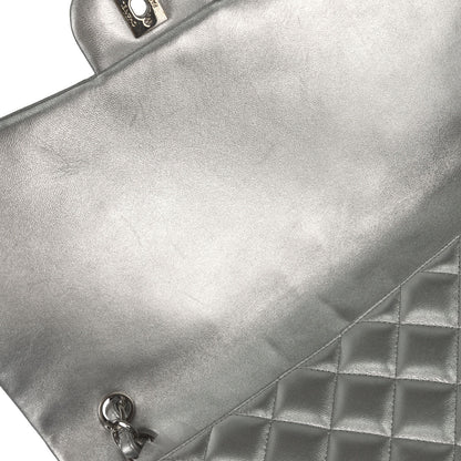 Chanel 2011 Metallic Silver Lambskin Maxi Classic Flap Shoulder Bag