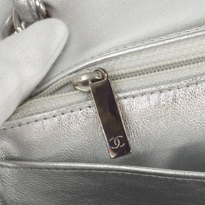 Chanel 2011 Metallic Silver Lambskin Maxi Classic Flap Shoulder Bag