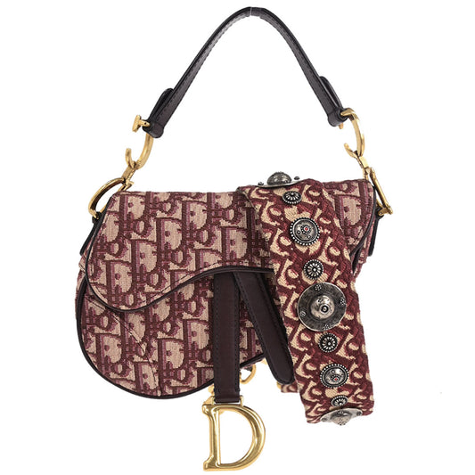 Christian Dior Burgundy Trotter Oblique Saddle 2way Shoulder Handbag