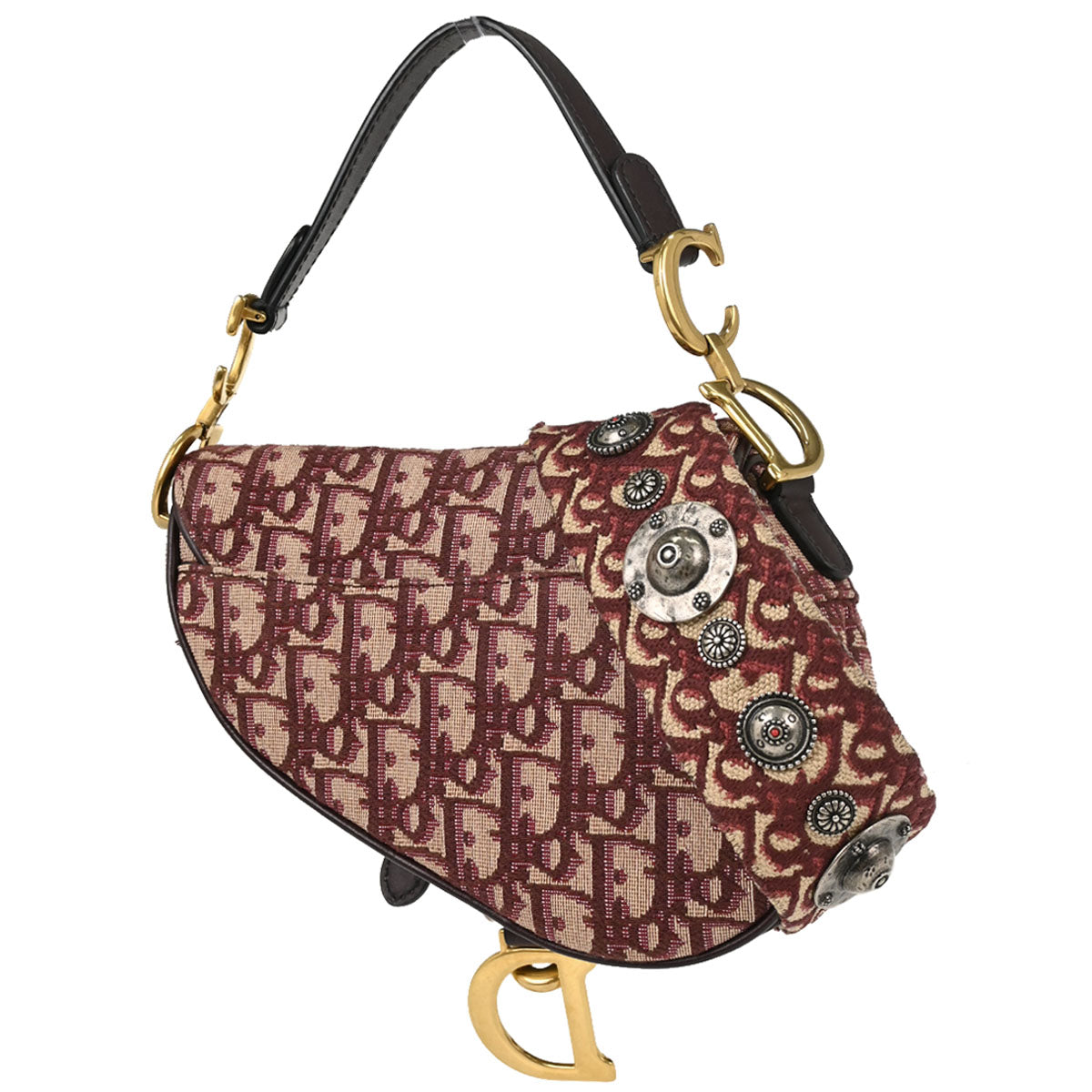 Christian Dior Burgundy Trotter Oblique Saddle 2way Shoulder Handbag