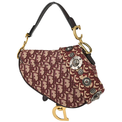 Christian Dior Burgundy Trotter Oblique Saddle 2way Shoulder Handbag