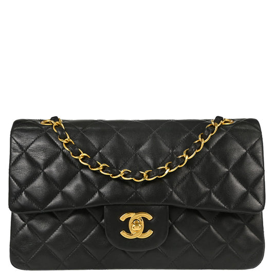 Chanel 1996-1997 Black Lambskin Small Classic Double Flap Shoulder Bag