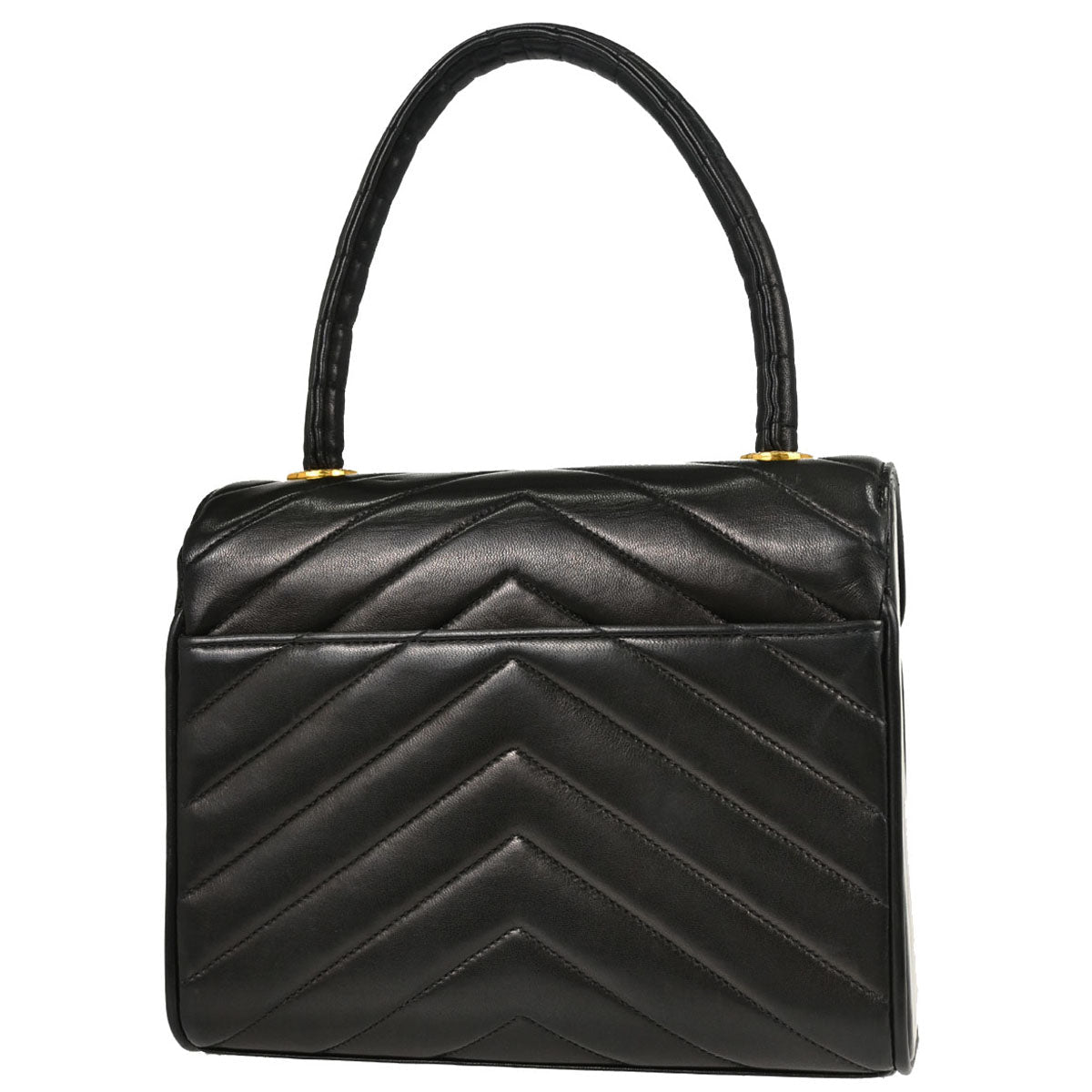 Chanel 1991-1994 Black Lambskin Chevron Top Handle Handbag