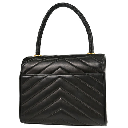 Chanel 1991-1994 Black Lambskin Chevron Top Handle Handbag