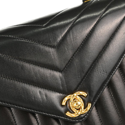 Chanel 1991-1994 Black Lambskin Chevron Top Handle Handbag