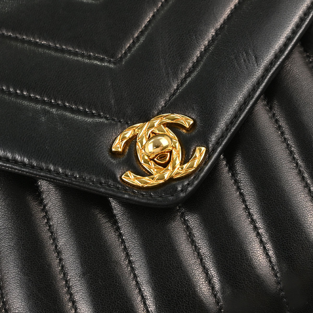 Chanel 1991-1994 Black Lambskin Chevron Top Handle Handbag