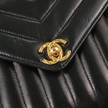 Chanel 1991-1994 Black Lambskin Chevron Top Handle Handbag