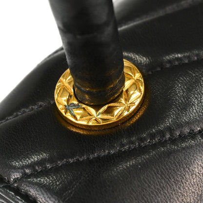 Chanel 1991-1994 Black Lambskin Chevron Top Handle Handbag