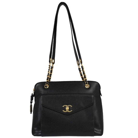 Chanel Black Caviar Skin Tote Shoulder Bag