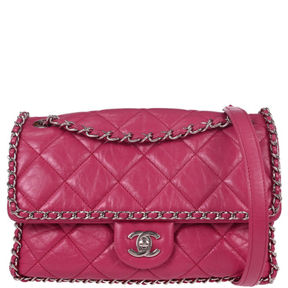 Chanel Pink Calfskin Chain Around Single Flap Shoulder Bag