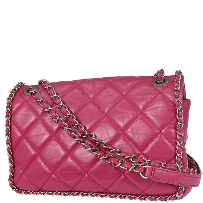 Chanel Pink Calfskin Chain Around Single Flap Shoulder Bag