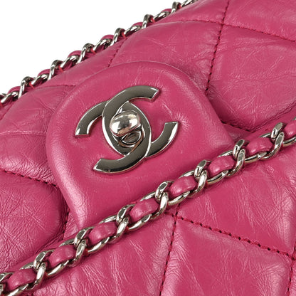Chanel Pink Calfskin Chain Around Single Flap Shoulder Bag