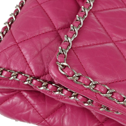 Chanel Pink Calfskin Chain Around Single Flap Shoulder Bag