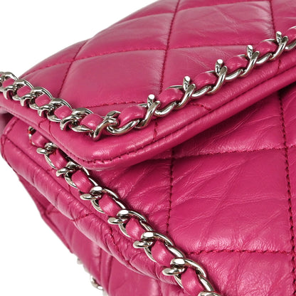 Chanel Pink Calfskin Chain Around Single Flap Shoulder Bag