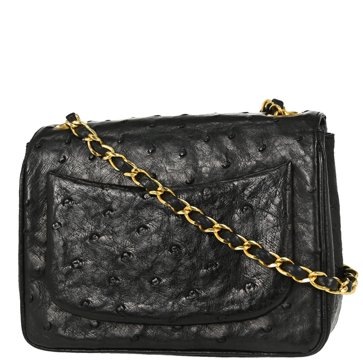 Chanel * Black Ostrich Mini Classic Square Flap Shoulder Bag