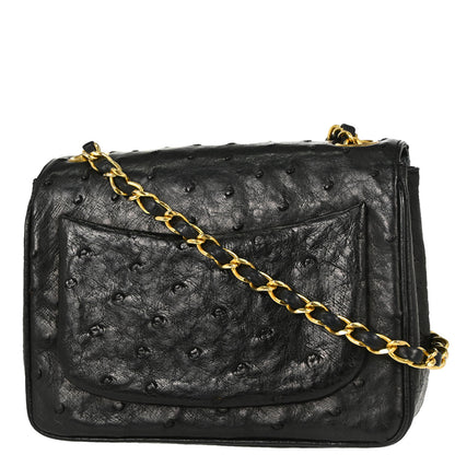 Chanel * Black Ostrich Mini Classic Square Flap Shoulder Bag