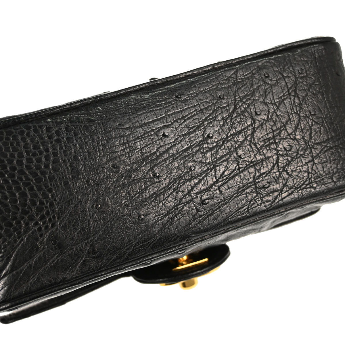 Chanel * Black Ostrich Mini Classic Square Flap Shoulder Bag