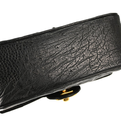 Chanel * Black Ostrich Mini Classic Square Flap Shoulder Bag