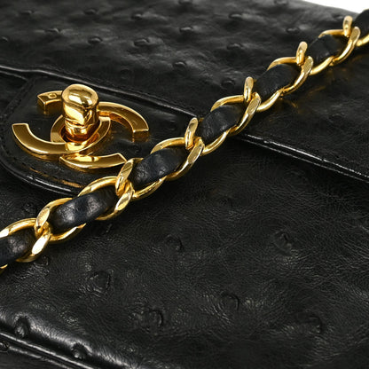 Chanel * Black Ostrich Mini Classic Square Flap Shoulder Bag