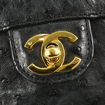 Chanel * Black Ostrich Mini Classic Square Flap Shoulder Bag