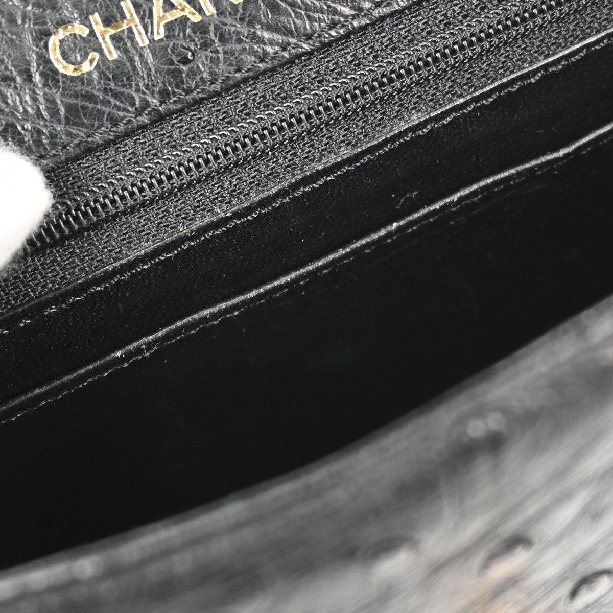 Chanel * Black Ostrich Mini Classic Square Flap Shoulder Bag