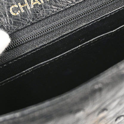 Chanel * Black Ostrich Mini Classic Square Flap Shoulder Bag