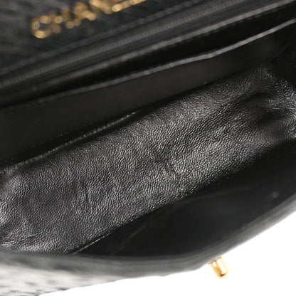 Chanel * Black Ostrich Mini Classic Square Flap Shoulder Bag